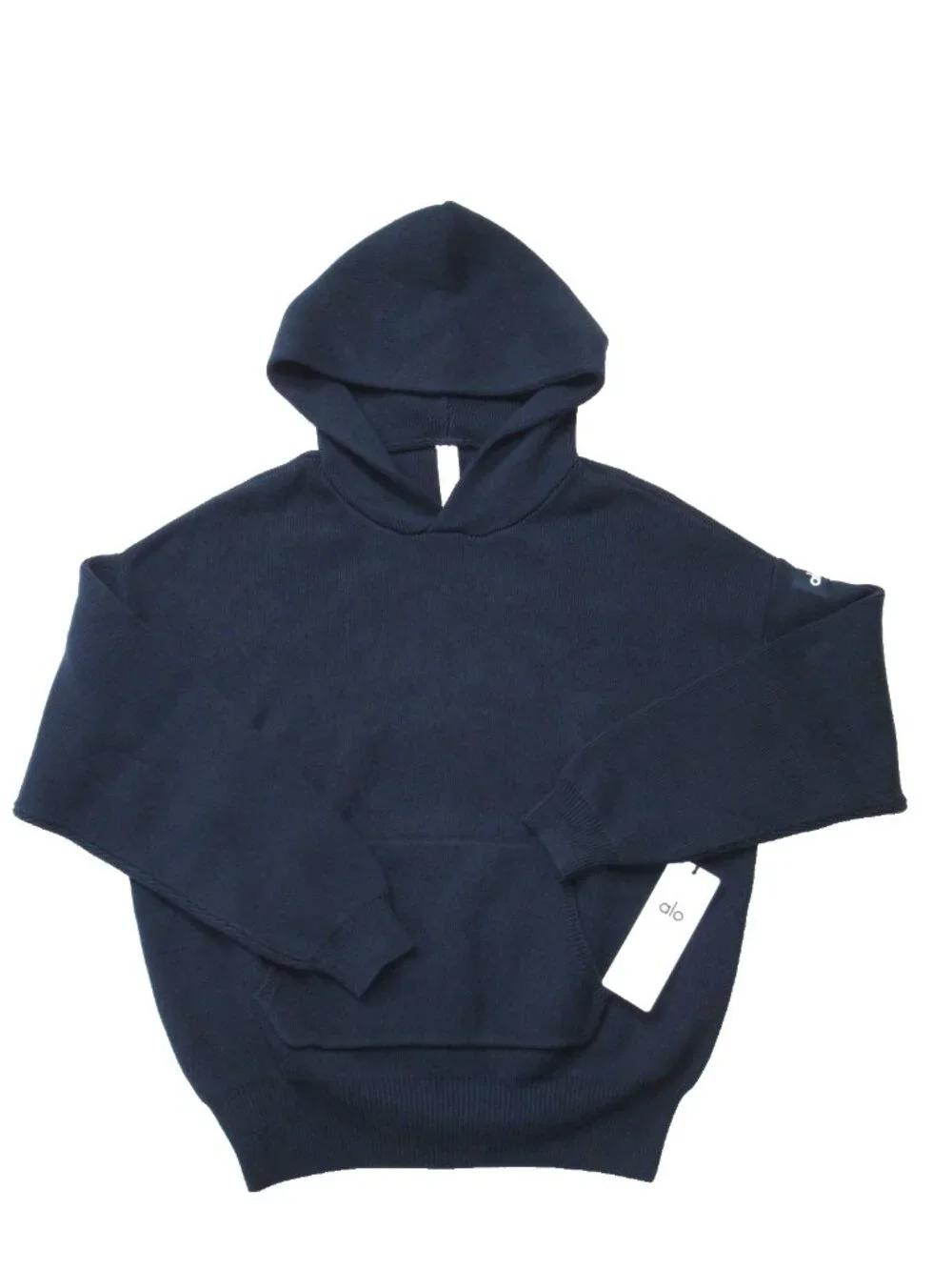 NWT Alo Unisex Scholar Hooded Sweater in Navy Blue Heavyweight Oversized Knit XS